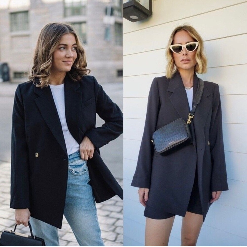 ANINE BING Oversized Double Breasted Classic Wool Kaia Blazer in Black Sz XS